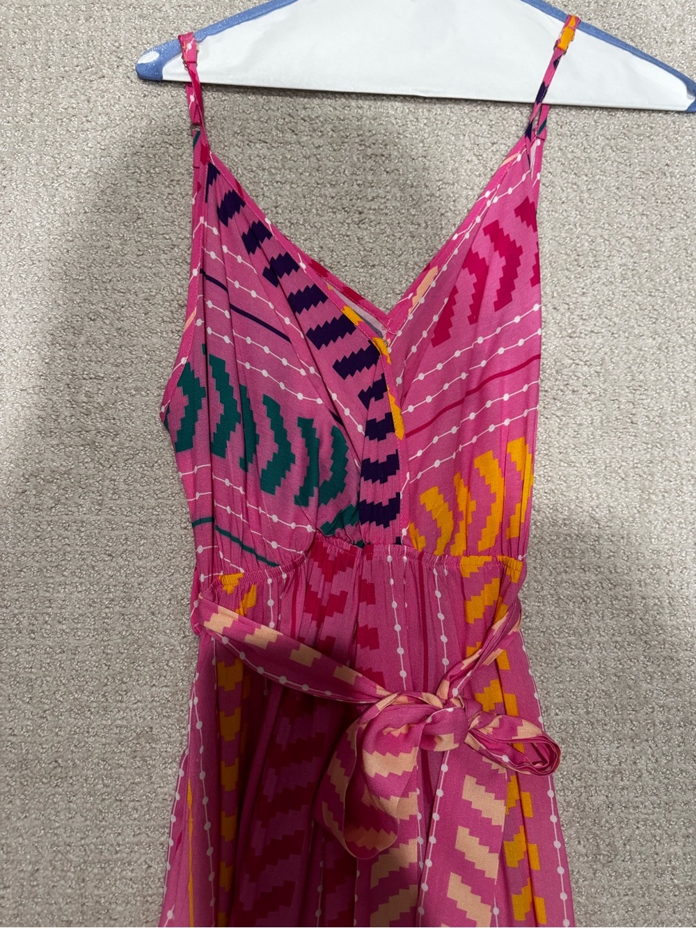Pink V-Neck Belted Maxi Dress - Picture 2 of 4